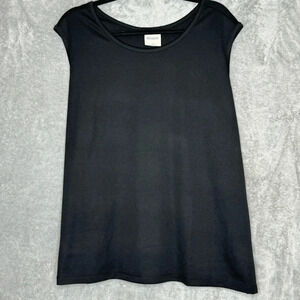 Bedford Fair 2X Tank Top Shirt Black Solid Sleeveless Round Neck Polyester Women